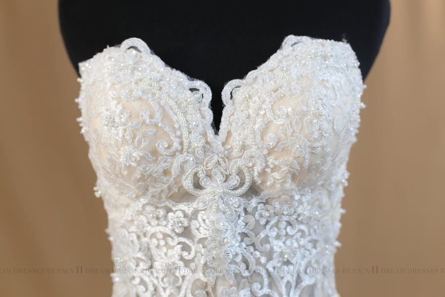 Blush Pink Ivory Lace Mermaid Wedding Dress With Removable Straps (#Nicole) - Dream Dresses by P.M.N
 - 8