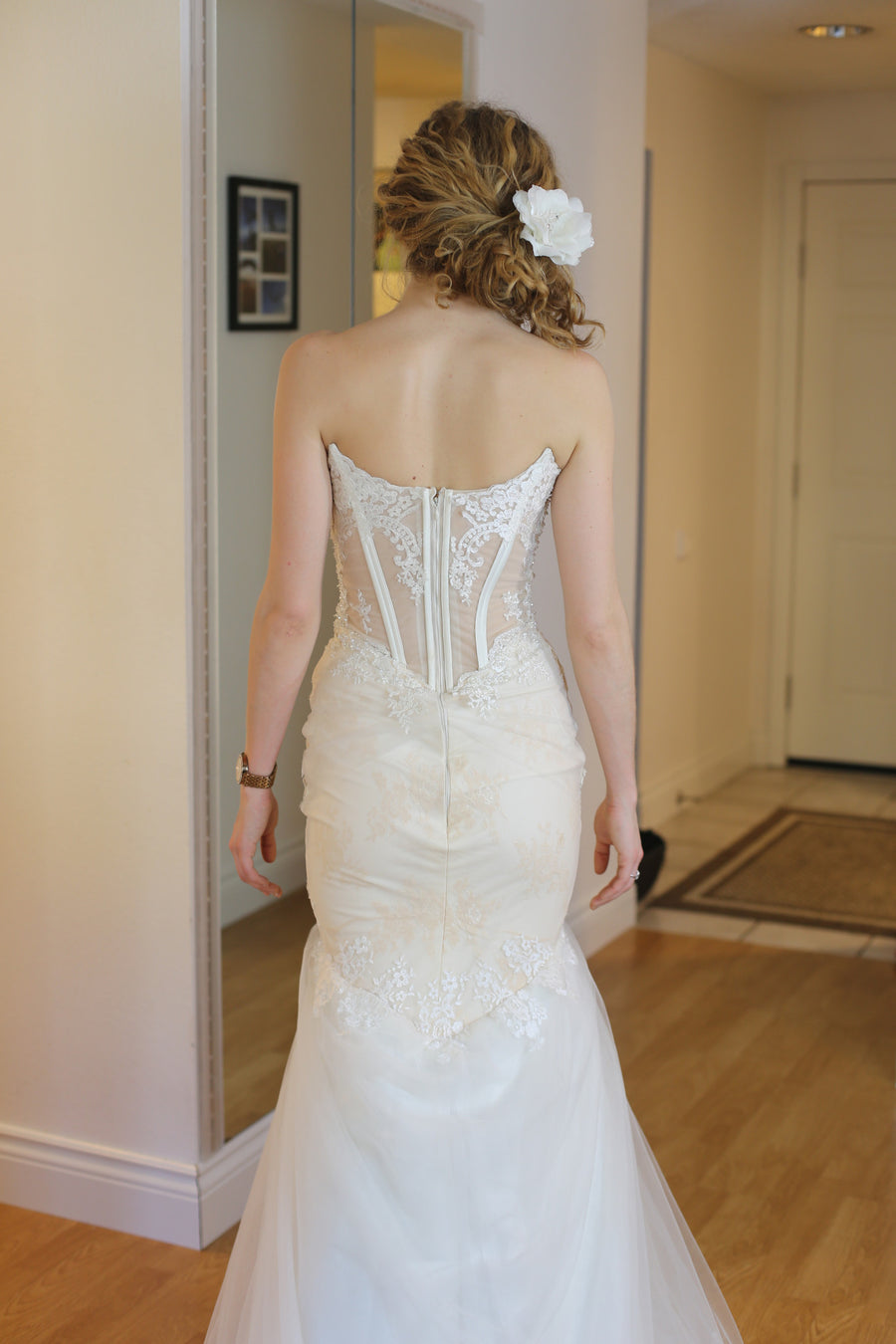 Sheer Bodice Trumpet Wedding Dress (Style # BETTY PB147) - Dream Dresses by P.M.N
 - 7