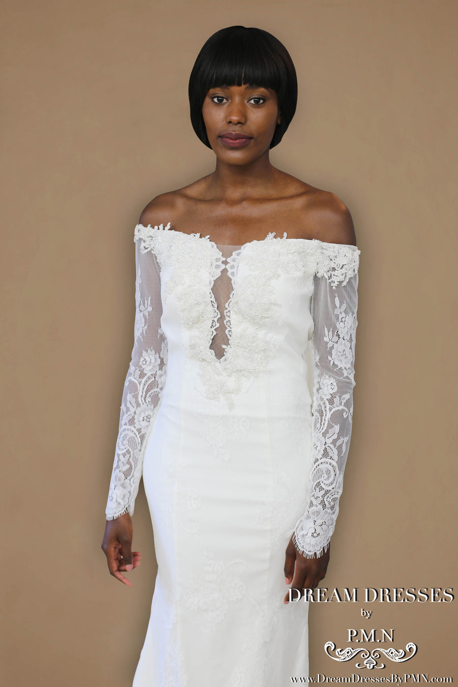Long Sleeve All Over Lace Wedding Dress (Style #PB1934) - Dream Dresses by P.M.N
 - 7