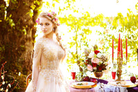Champagne/Gold Long Sleeve Princess A-Line Gown (# ARIEL) - Dream Dresses by P.M.N
 - 1