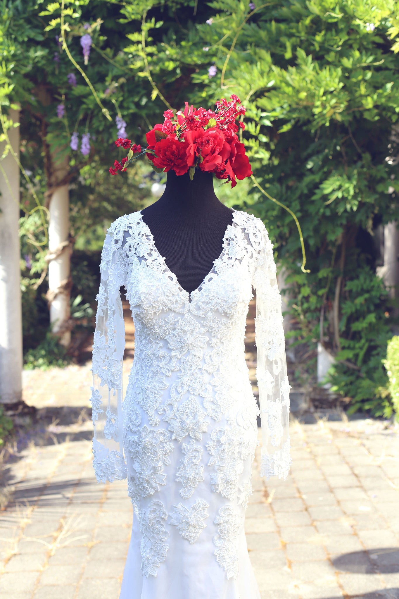 Long Sleeve Wedding Dress with Keyhole Back (# Stacie) - Dream Dresses by P.M.N
 - 11