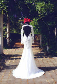 Long Sleeve Wedding Dress with Keyhole Back (# Stacie) - Dream Dresses by P.M.N
 - 12