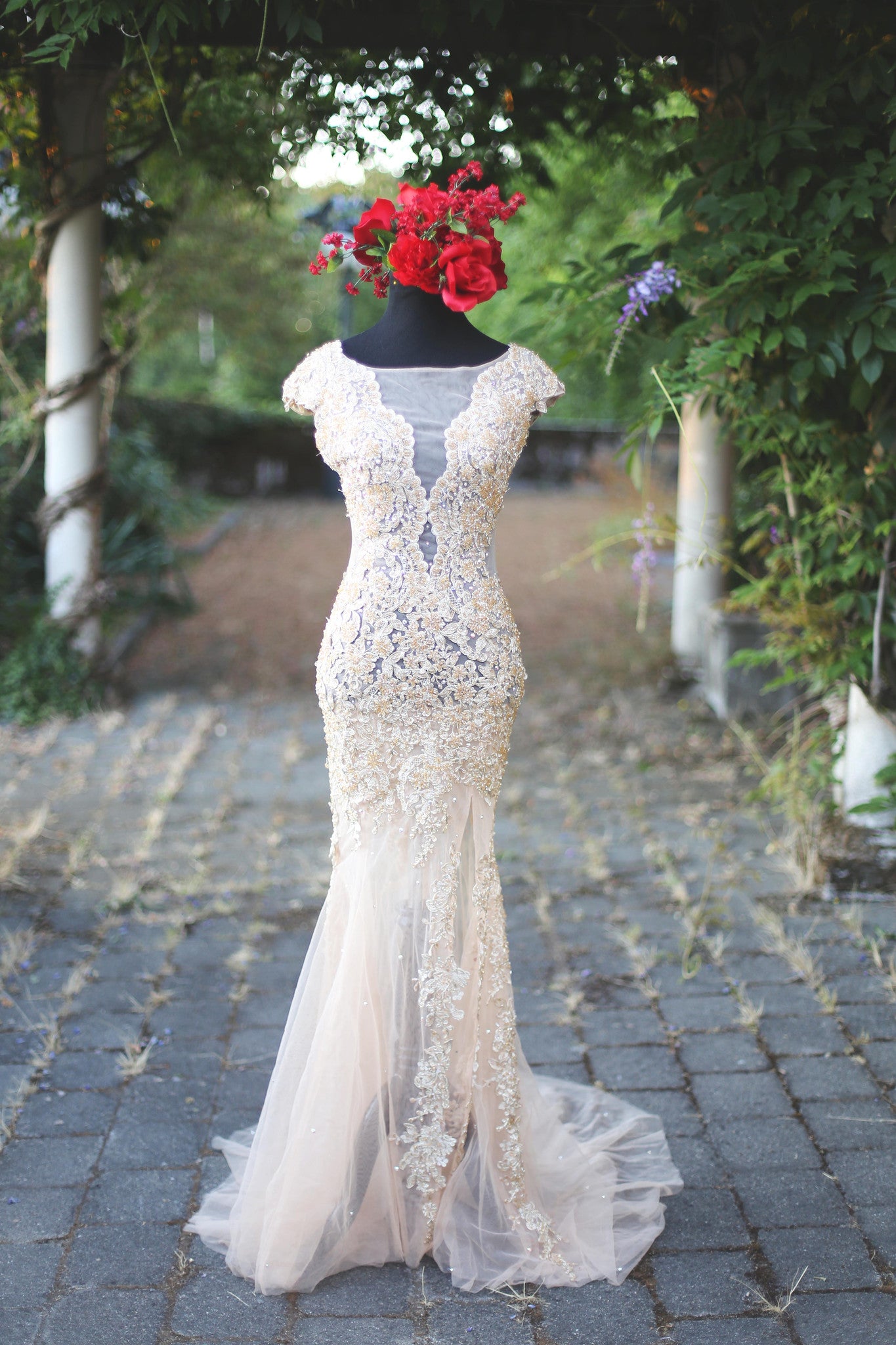 Beaded Lace Gold Dress With Swarovski Crystals (#Jacqueline) - Dream Dresses by P.M.N
 - 2