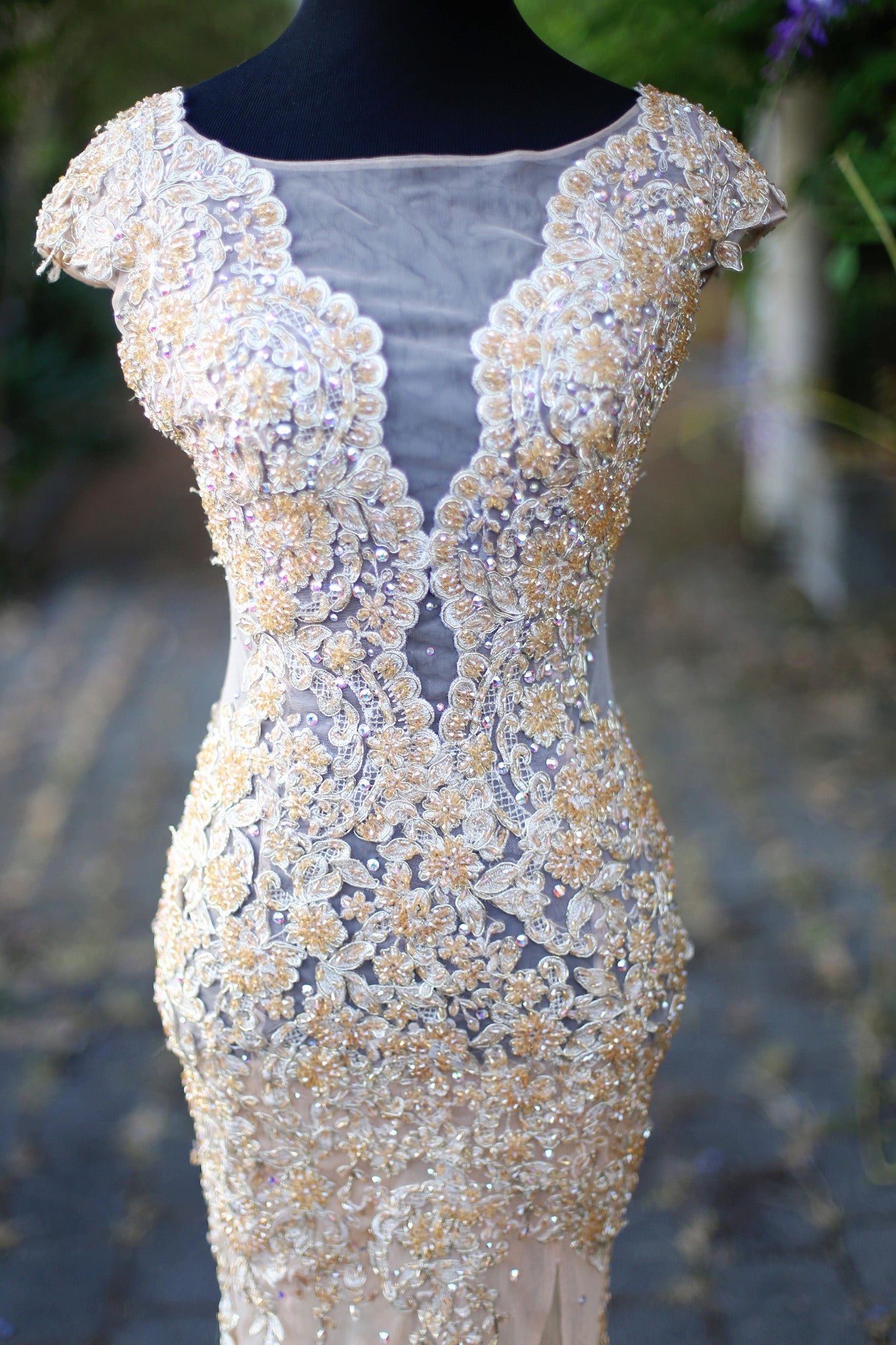 Beaded Lace Gold Dress With Swarovski Crystals (#Jacqueline) - Dream Dresses by P.M.N
 - 4