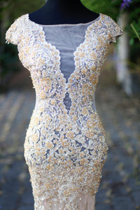 Beaded Lace Gold Dress With Swarovski Crystals (#Jacqueline) - Dream Dresses by P.M.N
 - 4