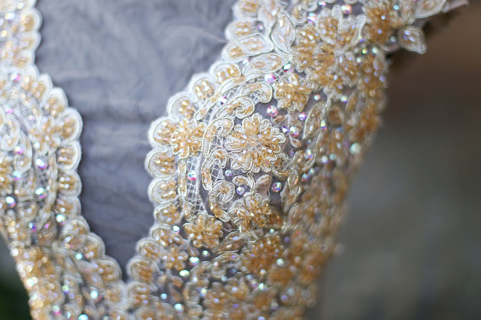 Beaded Lace Gold Dress With Swarovski Crystals (#Jacqueline) - Dream Dresses by P.M.N
 - 5