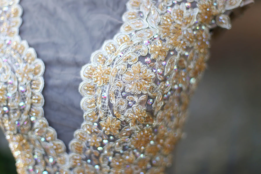 Beaded Lace Gold Dress With Swarovski Crystals (#Jacqueline) - Dream Dresses by P.M.N
 - 5