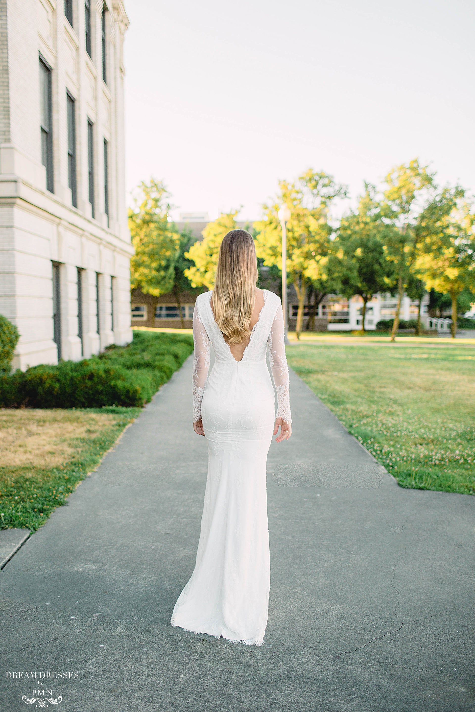 Long Sleeve Chantilly Lace Wedding Dress (#Acacia) - Dream Dresses by P.M.N.