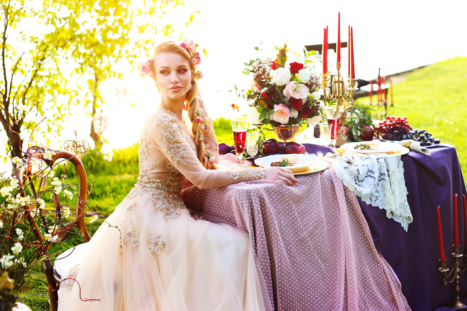 Champagne/Gold Long Sleeve Princess A-Line Gown (# ARIEL) - Dream Dresses by P.M.N
 - 4