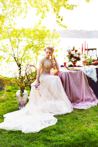 Champagne/Gold Long Sleeve Princess A-Line Gown (# ARIEL) - Dream Dresses by P.M.N
 - 2