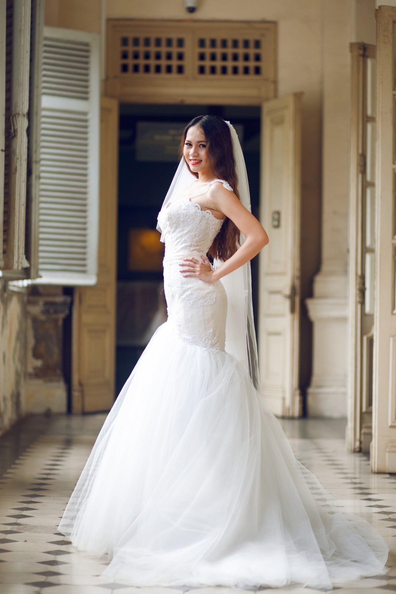 SAMPLE SALE / Lace Trumpet Wedding Gown with Beaded Straps (#PB067) - Dream Dresses by P.M.N
 - 5