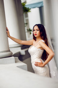 SAMPLE SALE / Lace Trumpet Wedding Gown with Beaded Straps (#PB067) - Dream Dresses by P.M.N
 - 8
