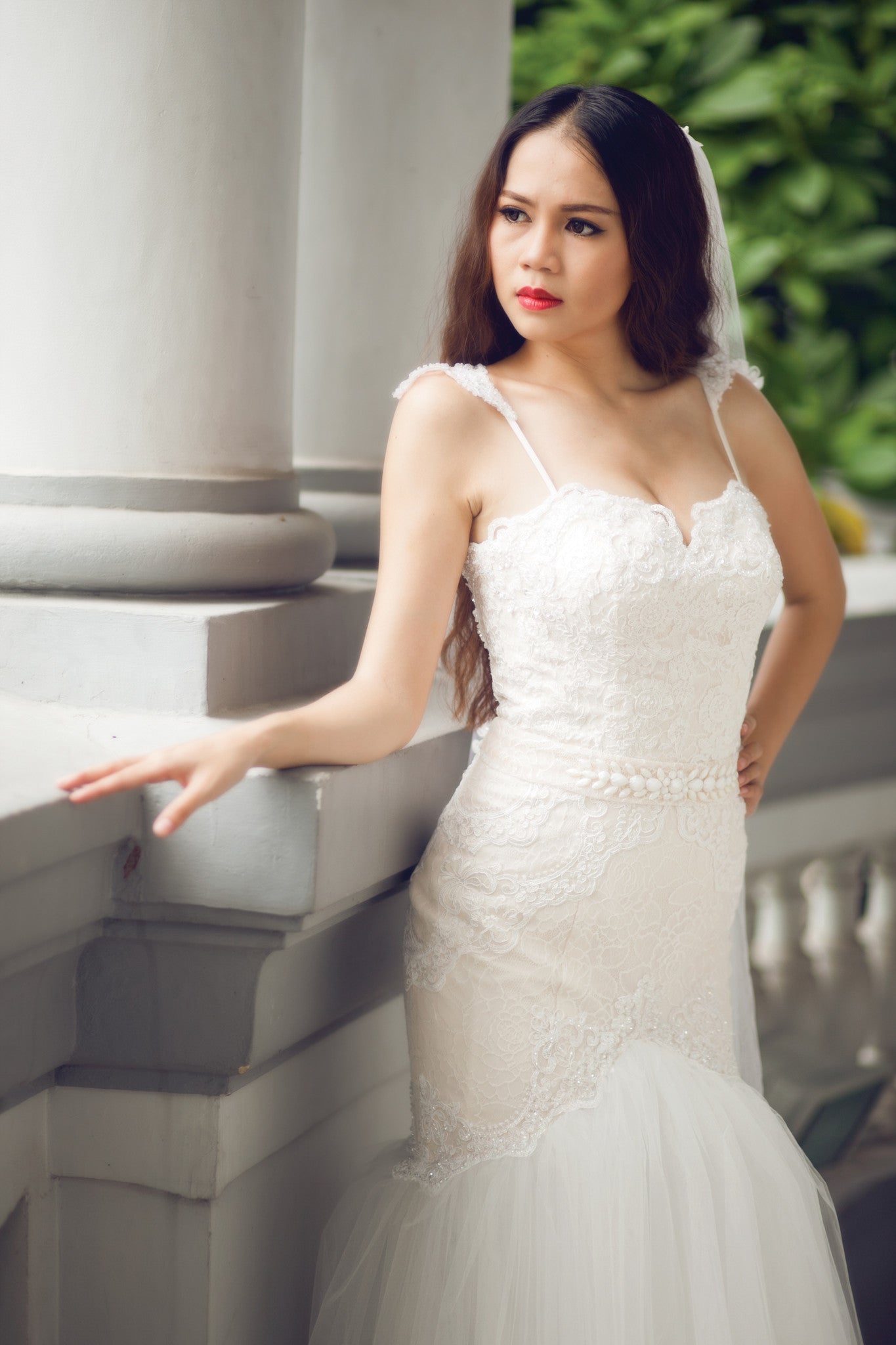 SAMPLE SALE / Lace Trumpet Wedding Gown with Beaded Straps (#PB067) - Dream Dresses by P.M.N
 - 3