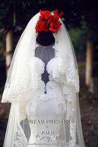 Two-Layer Lace Cathedral Wedding Veil  (#PB201) - Dream Dresses by P.M.N
 - 5