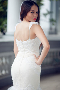 SAMPLE SALE / Lace Trumpet Wedding Gown with Beaded Straps (#PB067) - Dream Dresses by P.M.N
 - 4