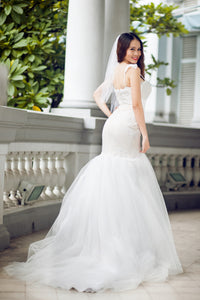 SAMPLE SALE / Lace Trumpet Wedding Gown with Beaded Straps (#PB067) - Dream Dresses by P.M.N
 - 2