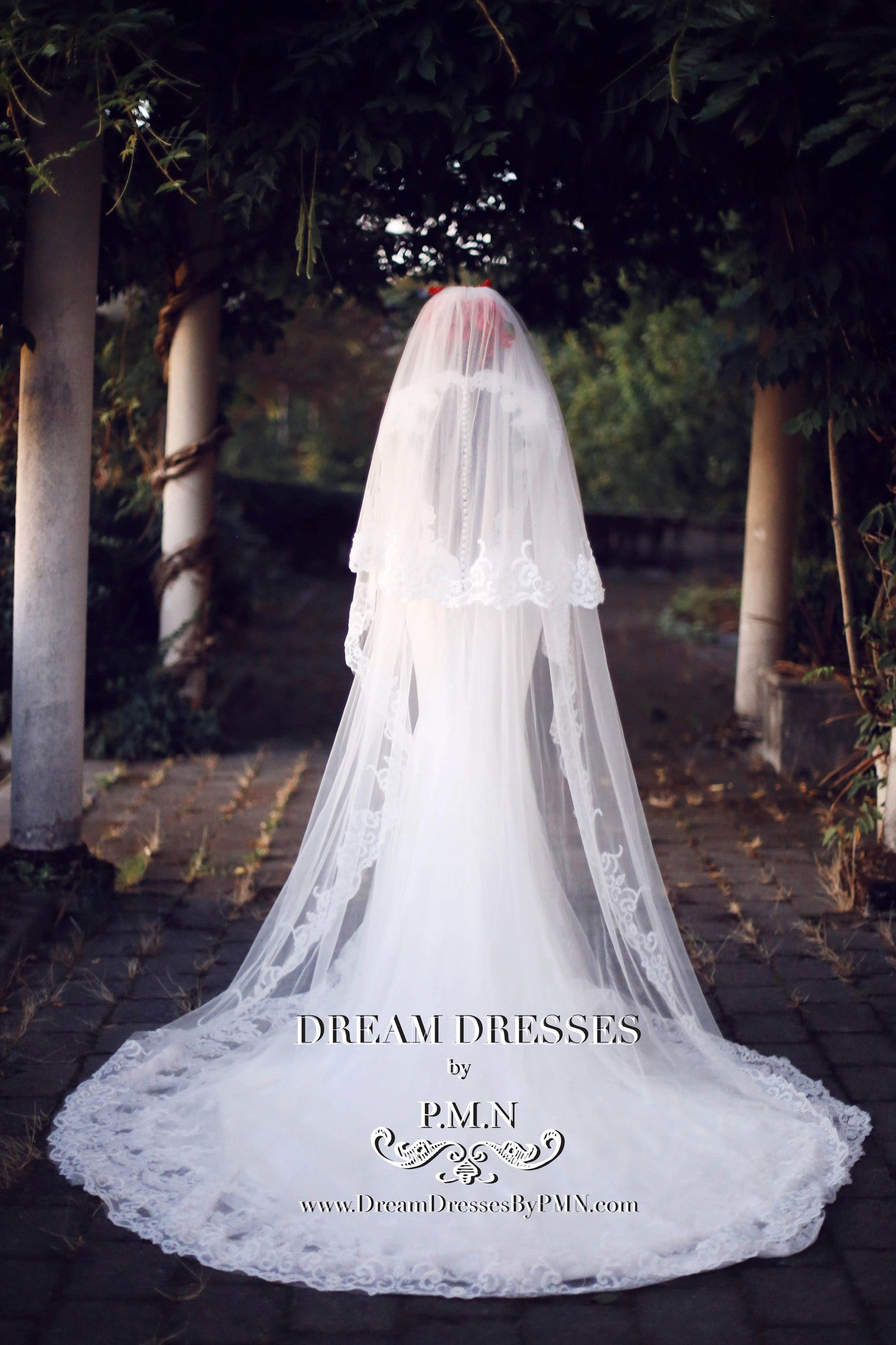 Two-Layer Lace Cathedral Wedding Veil  (#PB201) - Dream Dresses by P.M.N
 - 4