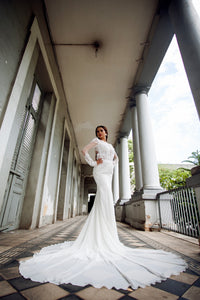 Long Sleeve Fit-n-Flare Wedding Gown with Key Hole Back (#KATIE PB066) - Dream Dresses by P.M.N
 - 3