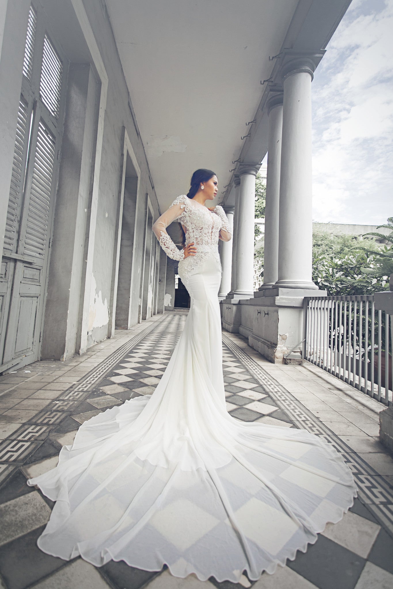 Long Sleeve Fit-n-Flare Wedding Gown with Key Hole Back (#KATIE PB066) - Dream Dresses by P.M.N
 - 4