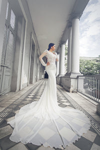 Long Sleeve Fit-n-Flare Wedding Gown with Key Hole Back (#KATIE PB066) - Dream Dresses by P.M.N
 - 4
