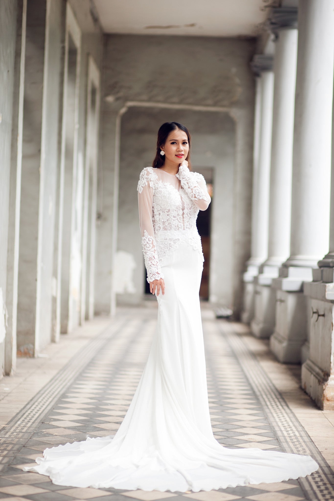 Long Sleeve Fit-n-Flare Wedding Gown with Key Hole Back (#KATIE PB066) - Dream Dresses by P.M.N
 - 5