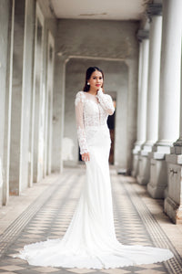 Long Sleeve Fit-n-Flare Wedding Gown with Key Hole Back (#KATIE PB066) - Dream Dresses by P.M.N
 - 5