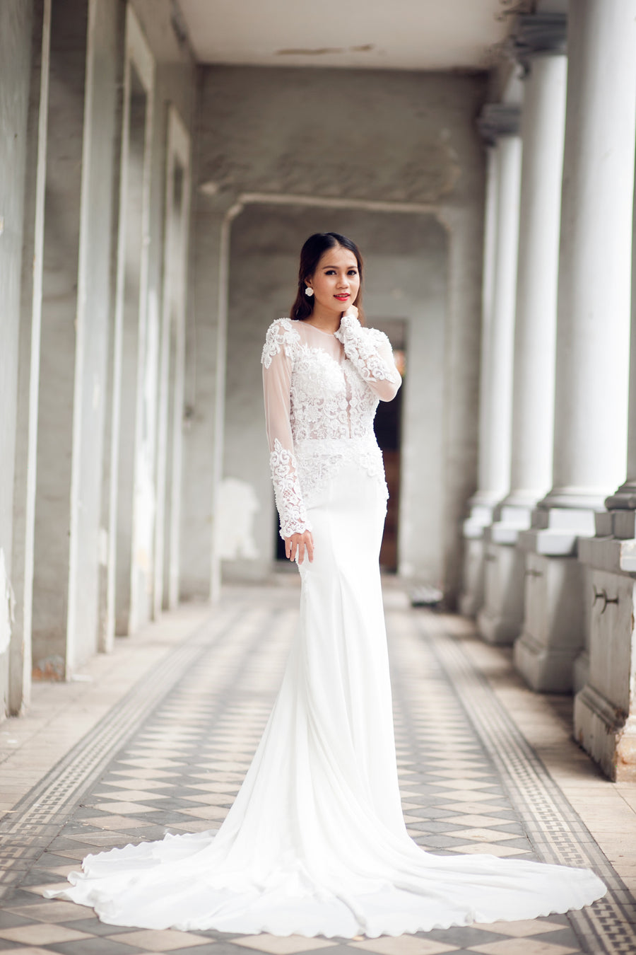 Long Sleeve Fit-n-Flare Wedding Gown with Key Hole Back (#KATIE PB066) - Dream Dresses by P.M.N
 - 5
