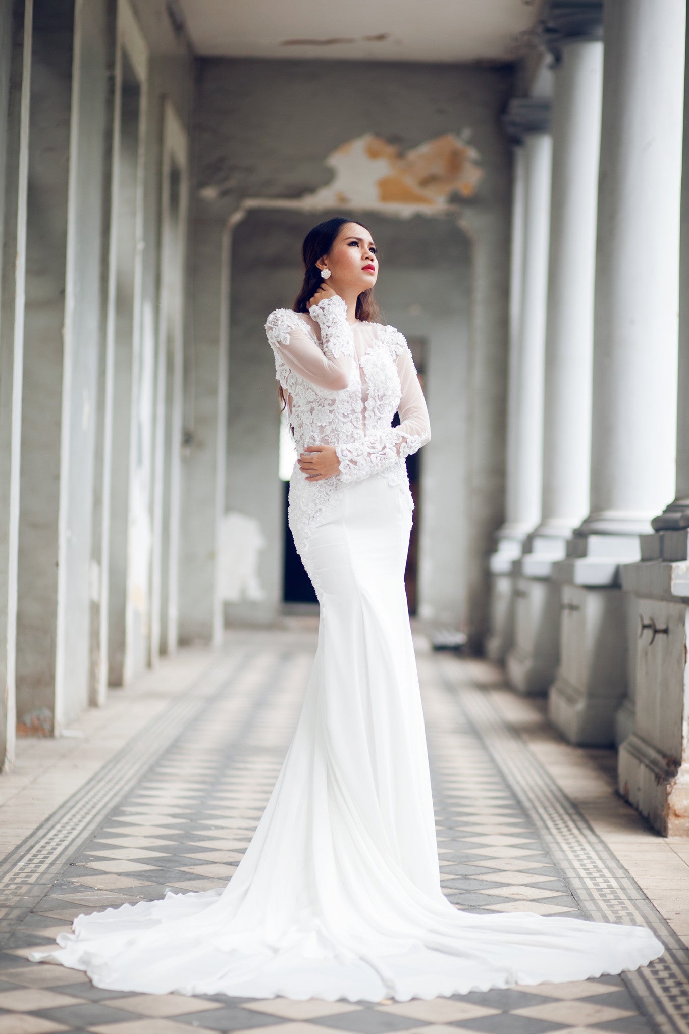 Long Sleeve Fit-n-Flare Wedding Gown with Key Hole Back (#KATIE PB066) - Dream Dresses by P.M.N
 - 6