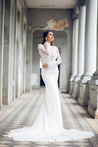 Long Sleeve Fit-n-Flare Wedding Gown with Key Hole Back (#KATIE PB066) - Dream Dresses by P.M.N
 - 6