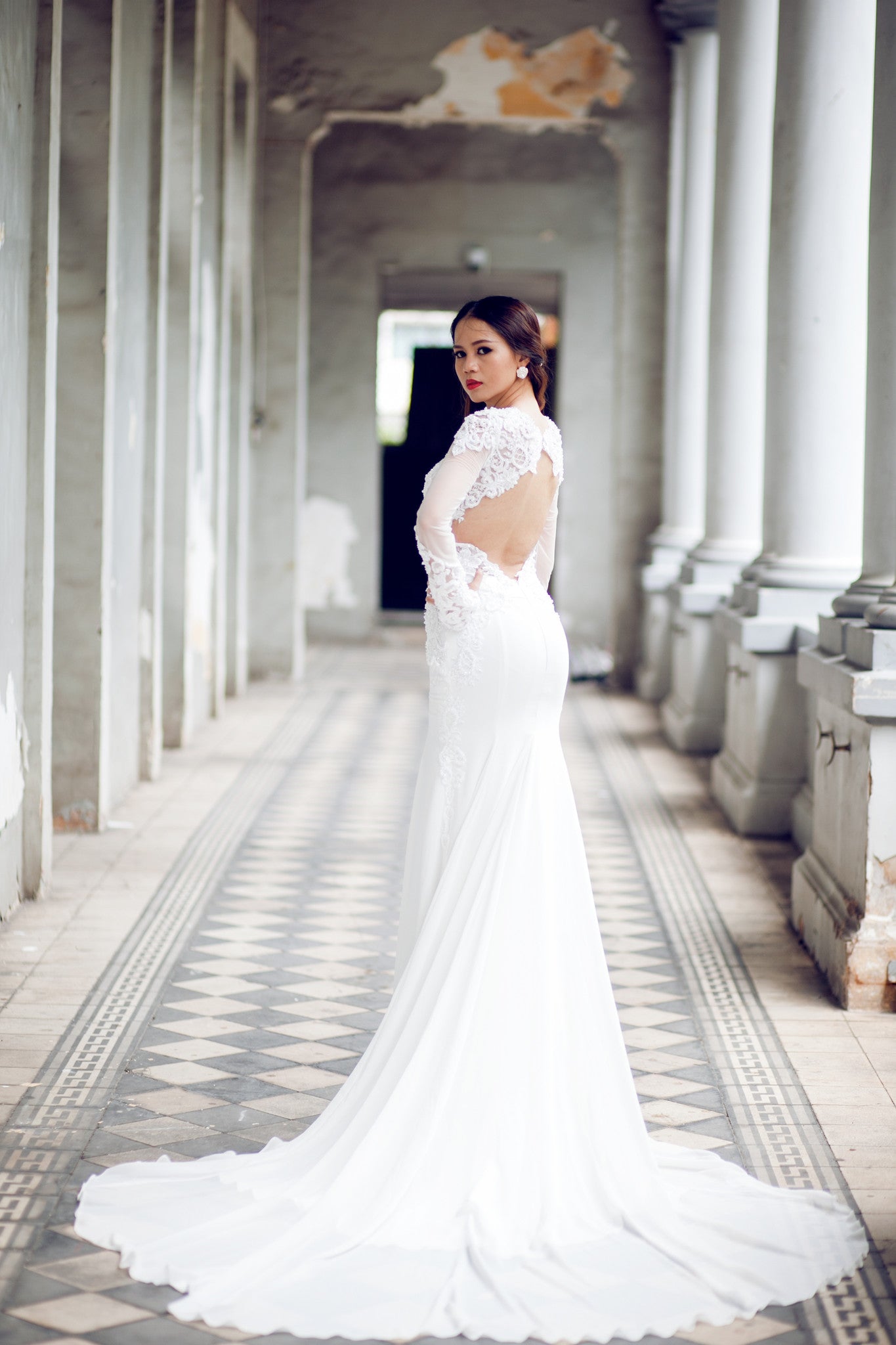 Long Sleeve Fit-n-Flare Wedding Gown with Key Hole Back (#KATIE PB066) - Dream Dresses by P.M.N
 - 8