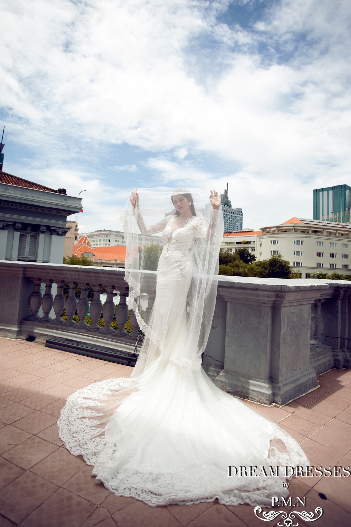 Long Sleeve Wedding Dress with Cathedral Train (Style #PB067)