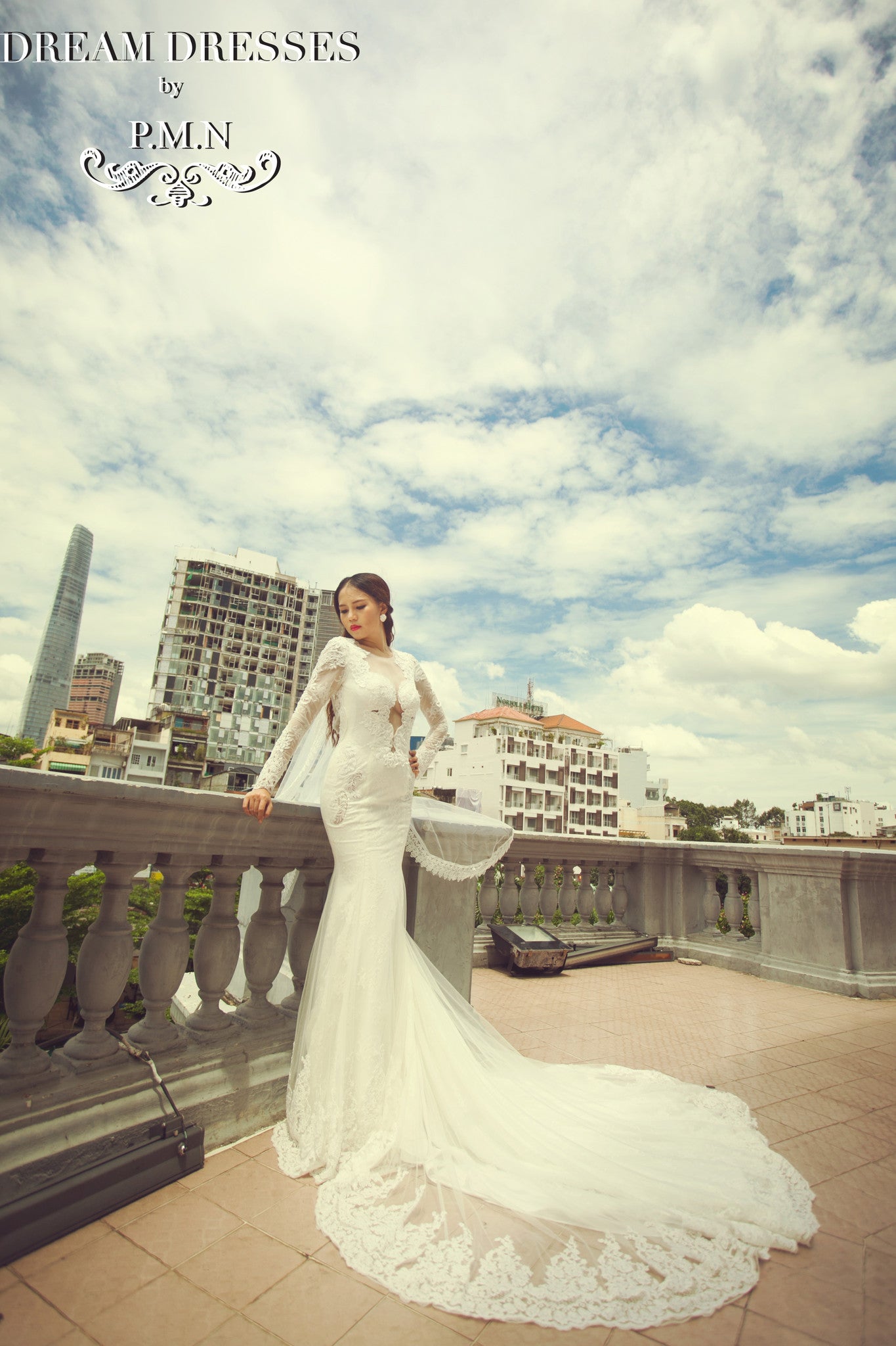 Long Sleeve Wedding Dress with Cathedral Train (Style #PB067)