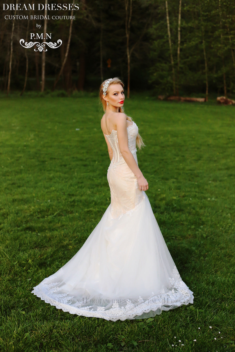 Blush Pink Ivory Strapless Trumpet Wedding Dress (# BETTY) - Dream Dresses by P.M.N
 - 4