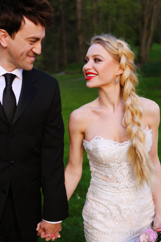 Blush Pink Ivory Strapless Trumpet Wedding Dress (# BETTY) - Dream Dresses by P.M.N
 - 1