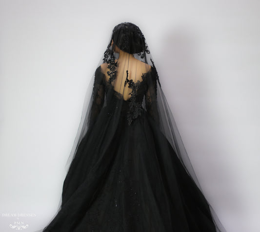Black Cathedral Wedding Veil (#Galena) - Dream Dresses by P.M.N.