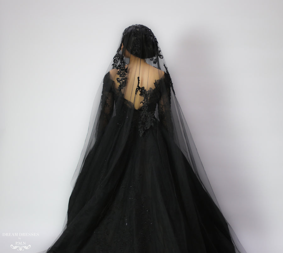 Black Cathedral Wedding Veil (#Galena) - Dream Dresses by P.M.N.