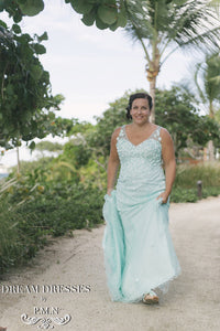 Aqua Mermaid Wedding Dress with Illusion Back (#JUDY) - Dream Dresses by P.M.N
 - 4