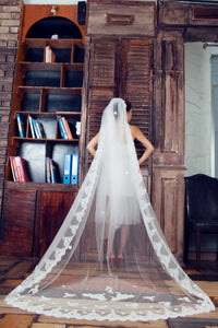 One-tier Cathedral Length Veil With Lace Appliqué Edge (#PB100) - Dream Dresses by P.M.N
 - 2