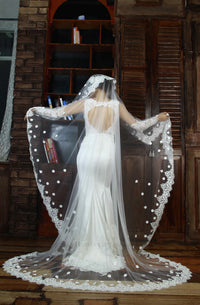 Two-tier Chapel Length Veil With Lace Appliqué Edge (Style #PB098) - Dream Dresses by P.M.N
 - 3