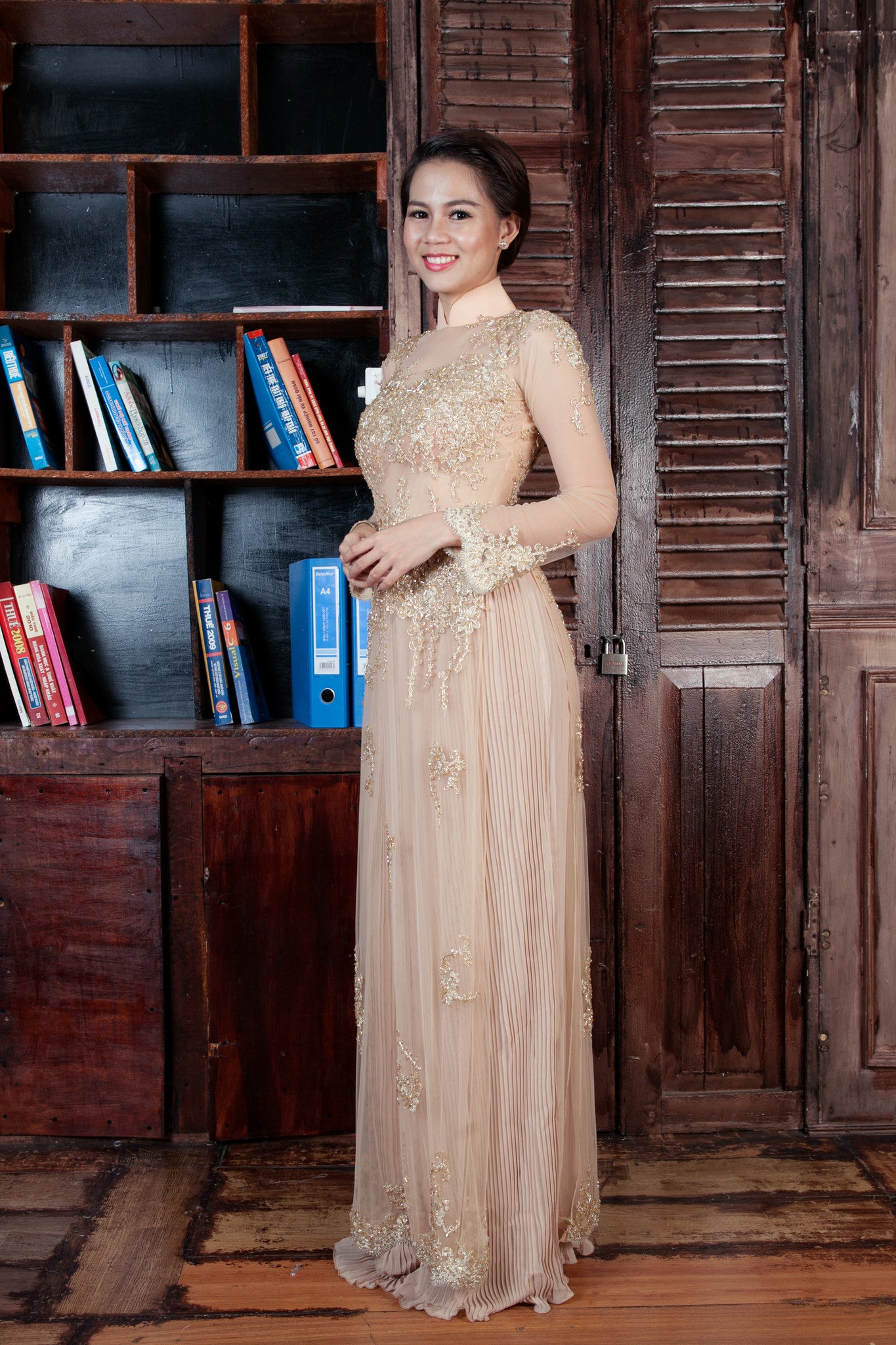 Champagne Ao Dai-Custom Made Vietnamese Bridal Dress (#PB103) - Dream Dresses by P.M.N
 - 3