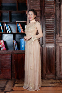 Champagne Ao Dai-Custom Made Vietnamese Bridal Dress (#PB103) - Dream Dresses by P.M.N
 - 3