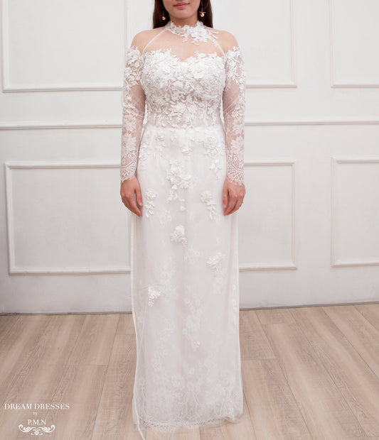 White Ao Dai | Modern Vietnamese Lace Bridal Dress (#CHRISTINA) - Dream Dresses by P.M.N.