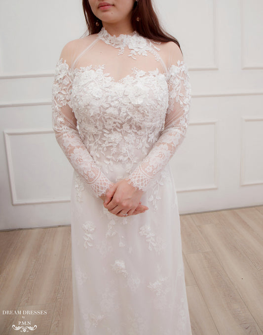 White Ao Dai | Modern Vietnamese Lace Bridal Dress (#CHRISTINA) - Dream Dresses by P.M.N.
