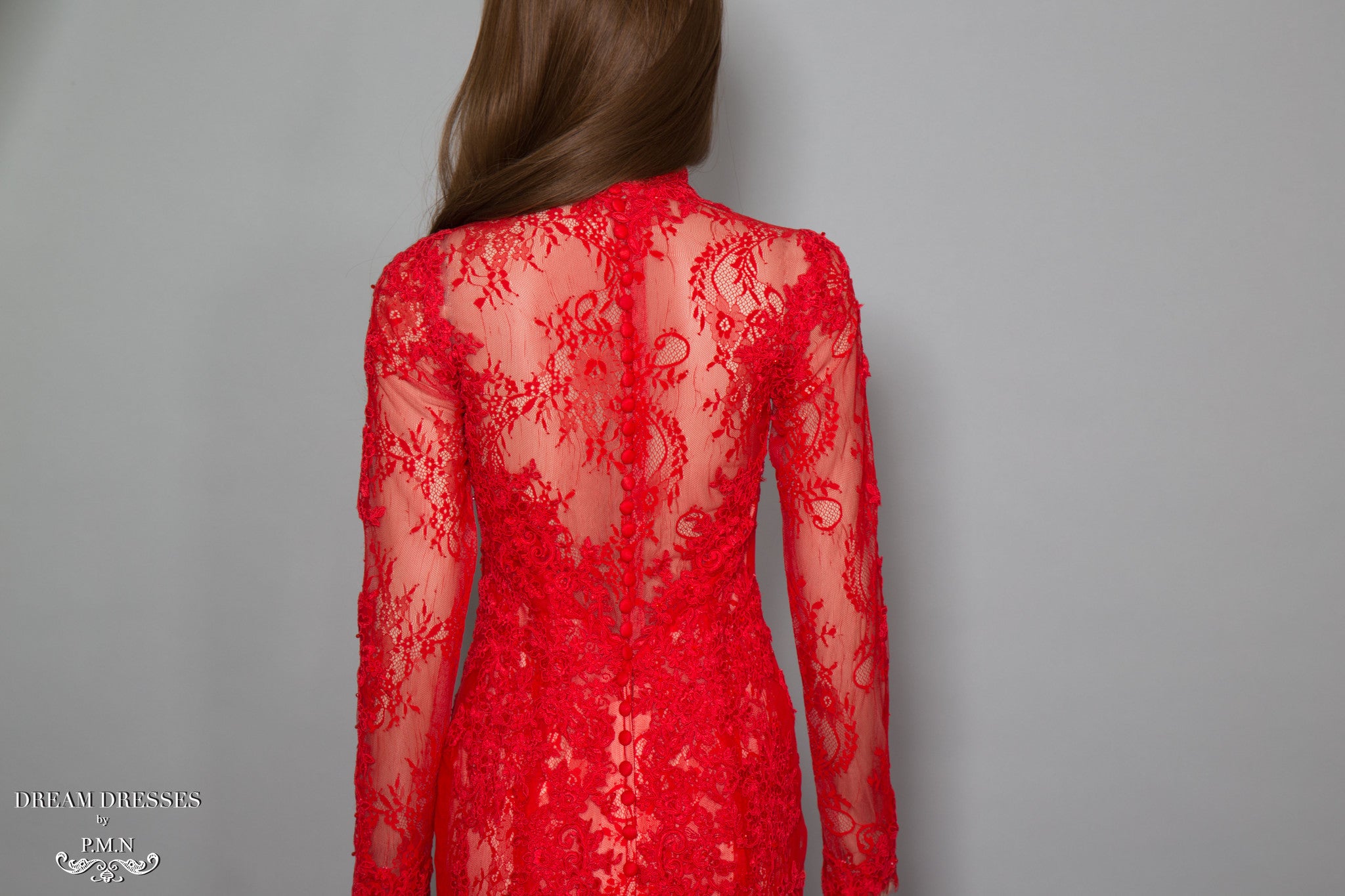 Red Long Sleeve Lace Gown (#Bella)