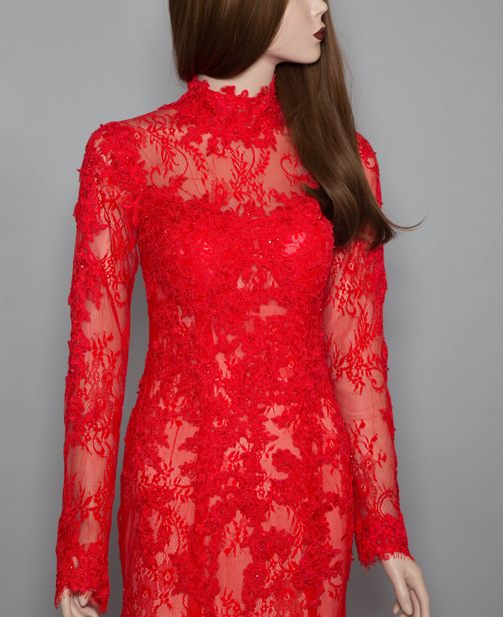 Red Long Sleeve Lace Gown (#Bella)