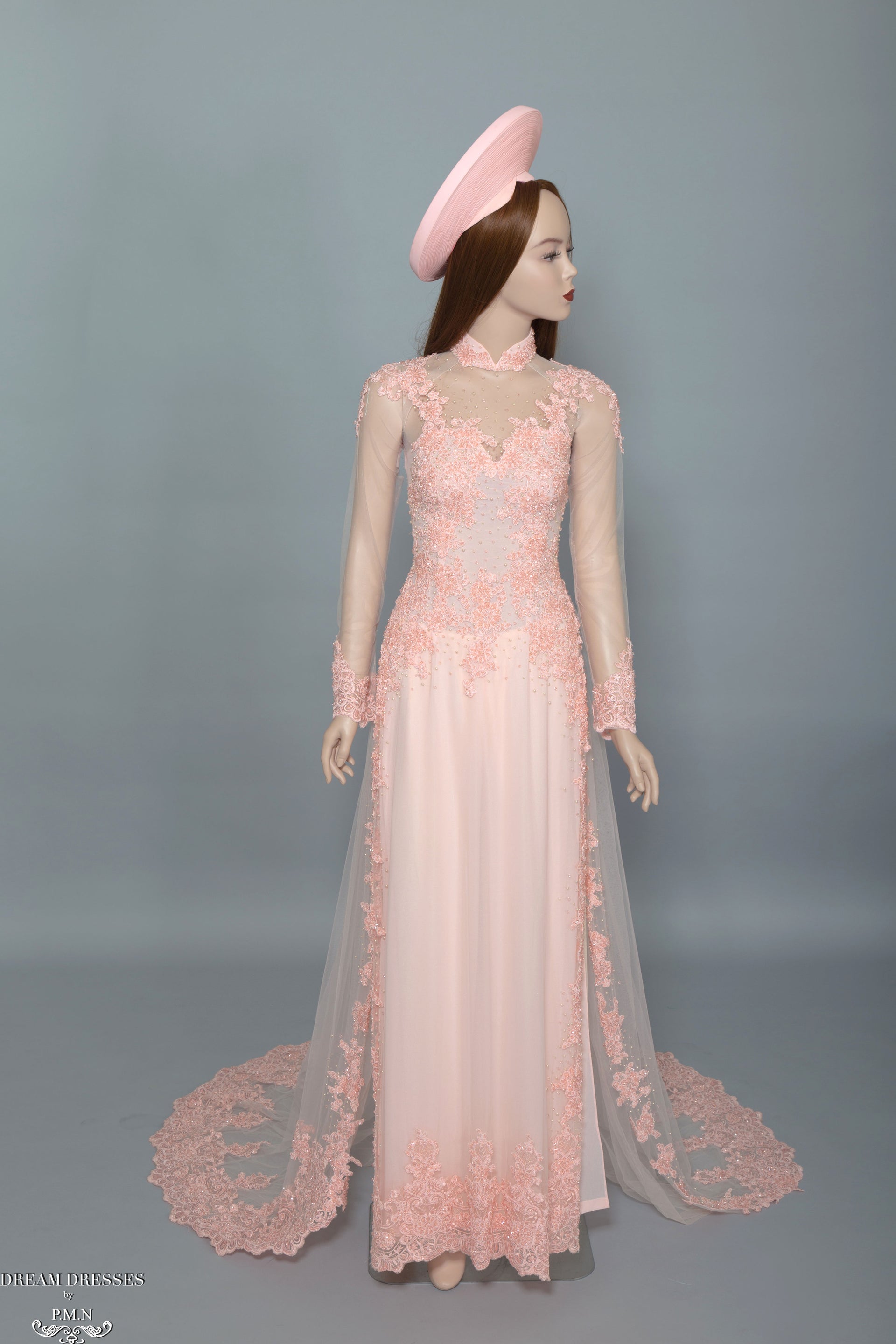 Blush Pink Bridal Ao Dai | Vietnamese Bridal Dress with Embellishment (#TALA) - Dream Dresses by P.M.N.