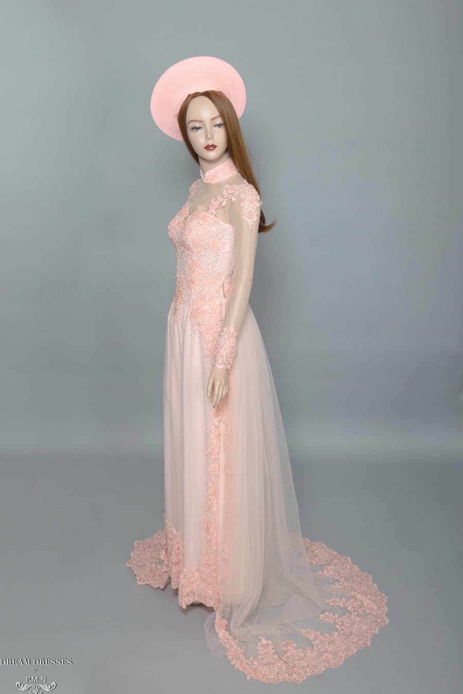 Blush Pink Bridal Ao Dai | Vietnamese Bridal Dress with Embellishment (#TALA) - Dream Dresses by P.M.N.