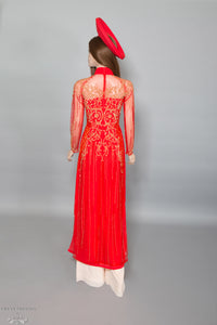 Red Ao Dai with Gold Embellishment | Vietnamese Bridal Dress (#DALYA) - Dream Dresses by P.M.N.
