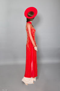 Red Ao Dai with Gold Embellishment | Vietnamese Bridal Dress (#DALYA) - Dream Dresses by P.M.N.