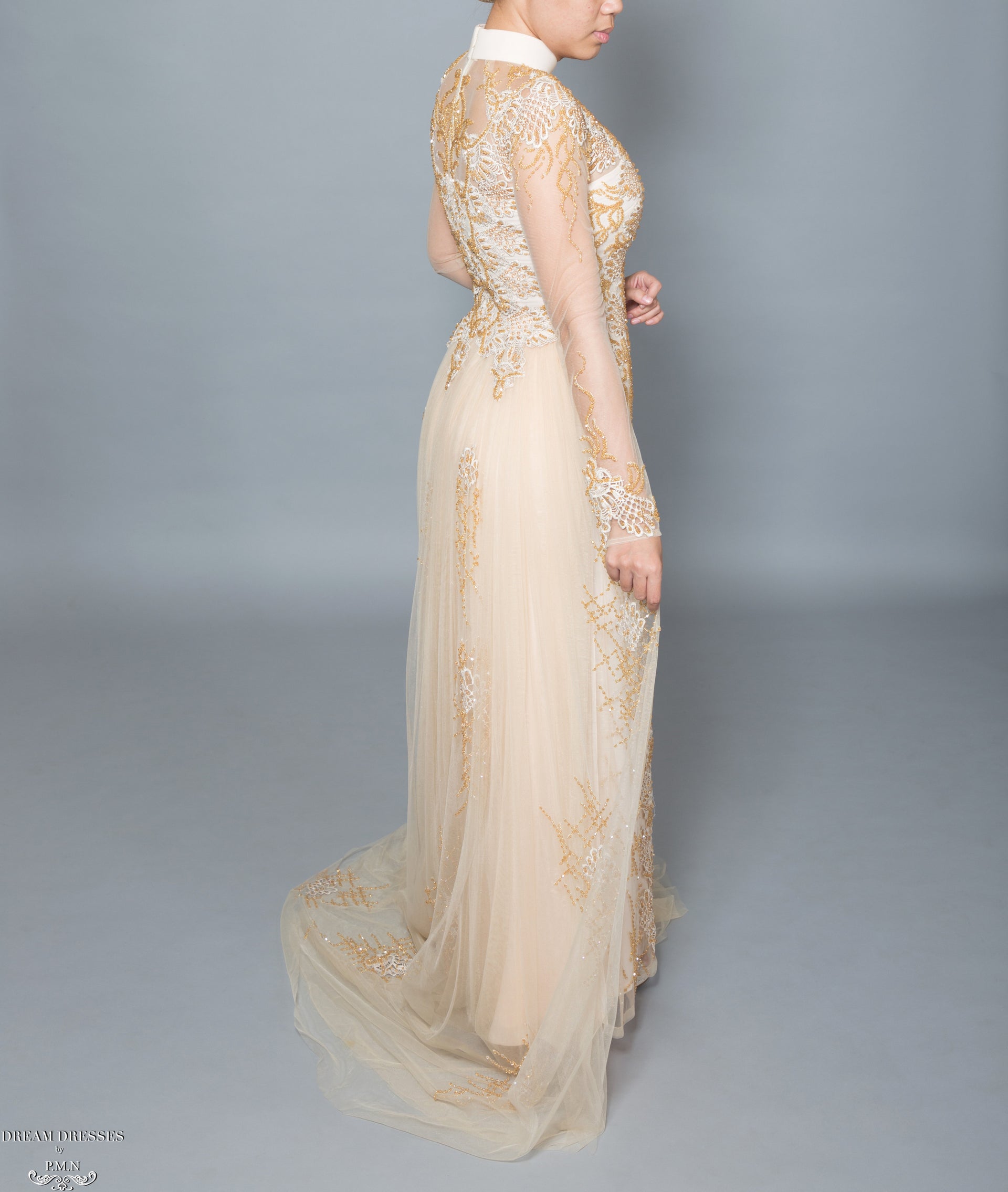 Gold Bridal Ao Dai | Vietnamese Bridal Dress with Embellishment (#HELGA) - Dream Dresses by P.M.N.